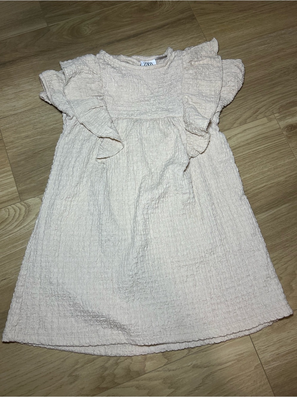 Zara Soft Cream Ruffle-Sleeve Casual Dress